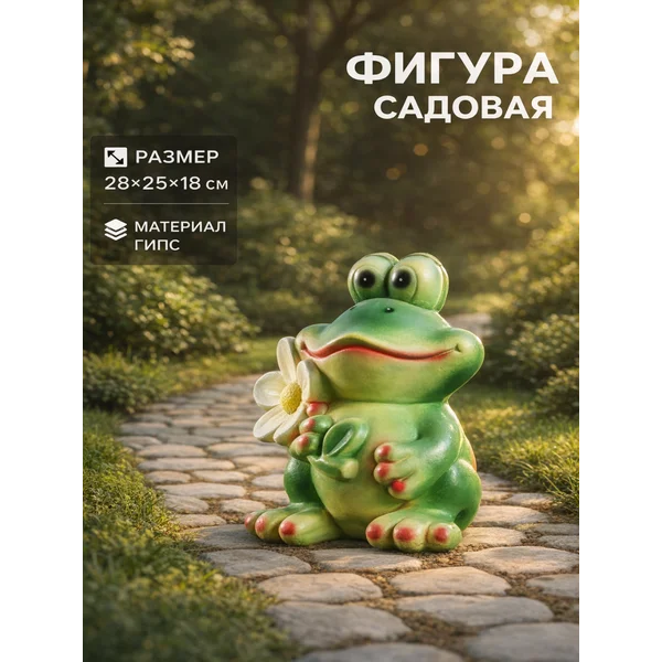 Садовая фигура из гипса «Лягушка с ромашкой»