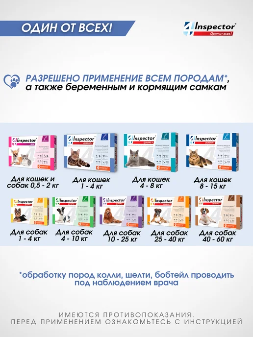 inspector Капли от глистов и клещей для кошек 1-4 кг 3 пипетки, 14 кг, фото 7