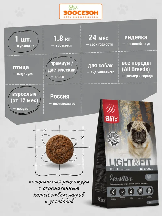 Сухой корм BLITZ Light Fit для собак, взрослые, 1,8 кг, фото 2