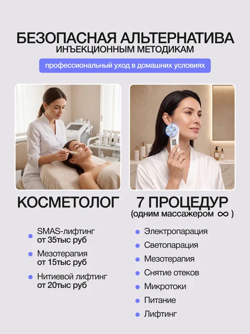 Микротоковый массажер RF лифтинг для лица от отеков и морщин, белый, фото 3
