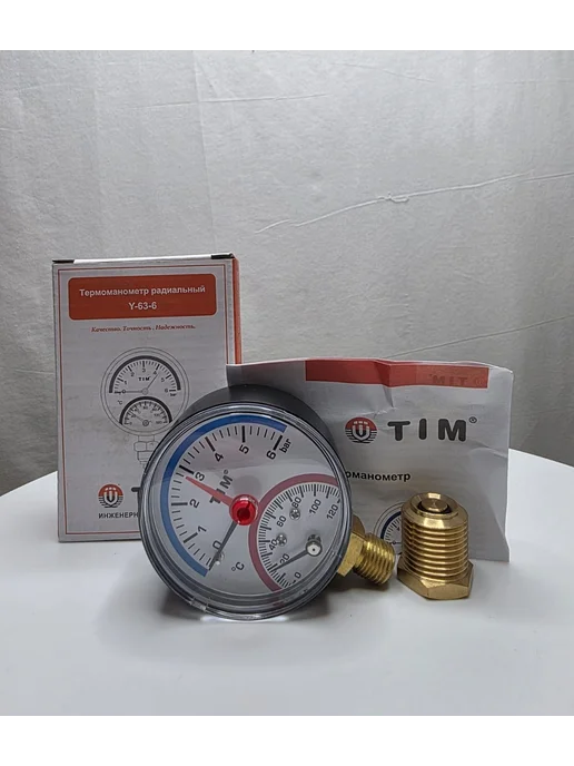 TIM Термоманометр 63 мм радиальный, 0-6 бар, 0-120С, 1 2 дюйма, радиальный, фото 2
