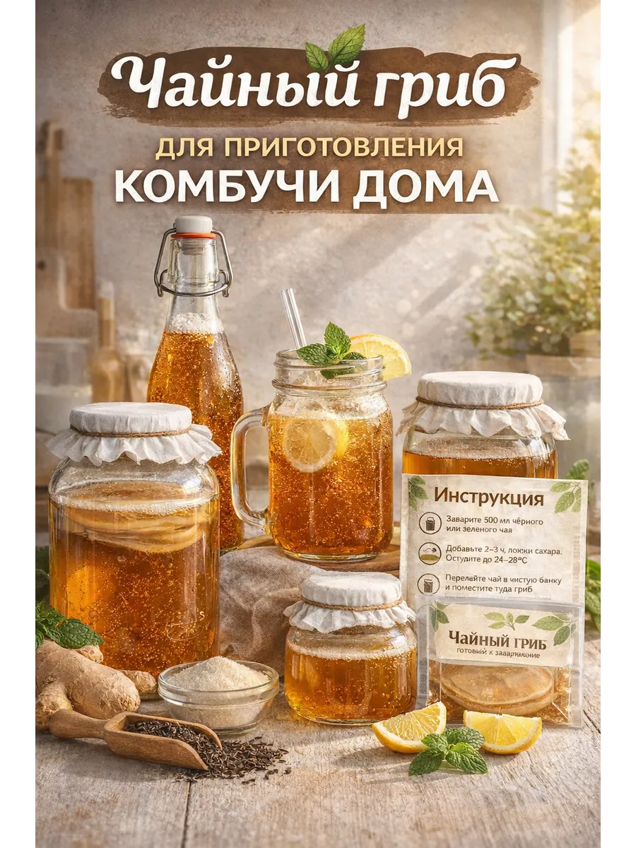 Чайный гриб для приготовления комбучи , закваска для комбучи