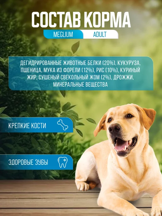 Сухой корм MEGLIUM Форелью для собак, взрослые, 2,5 кг, фото 2