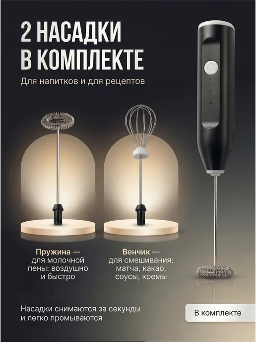капучинатор электрический для молока -ручной вспениватель, черный, фото 4