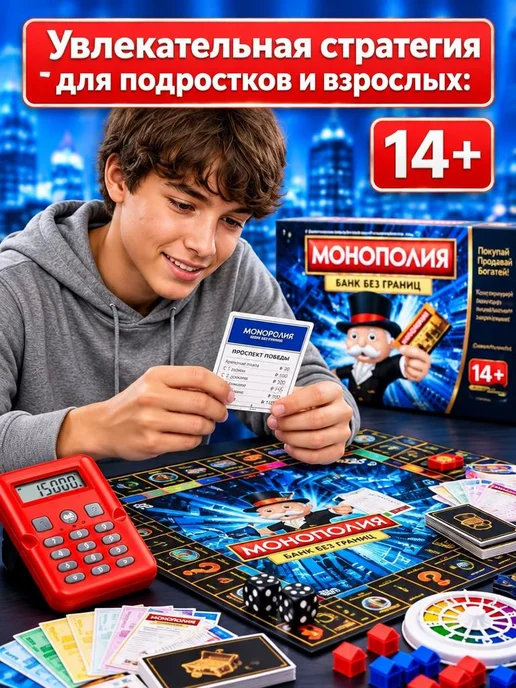 АлтынToys Настольная игра Монополия с терминалом Банк без границ, синий, фото 2