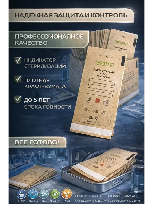 Самоклеящиеся пакеты для стерилизации, 100 шт, фото 4