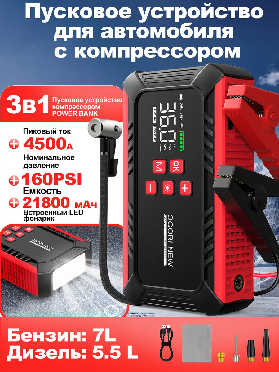 Пусковое устройство для автомобиля c компрессором