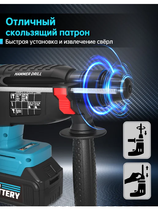 Перфоратор аккумуляторный ударный бесщеточный, вариант, фото 3