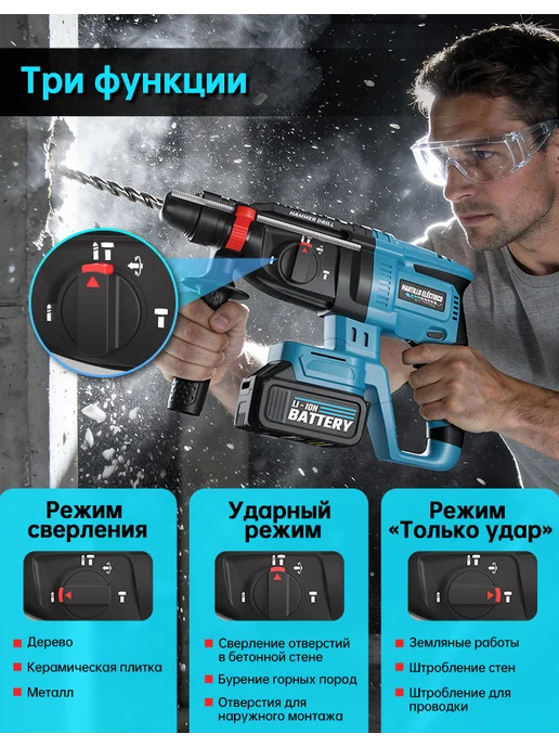 Перфоратор аккумуляторный ударный бесщеточный, вариант, фото 7