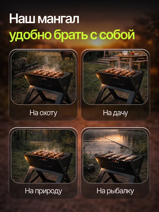 Мангал портативный складной, черный, фото 5