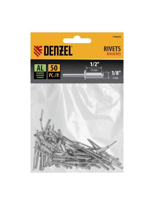 DENZEL Заклепки алюминиевые 1 8"-1 2" 3х12мм 50шт 7740610, 50 шт, фото 5