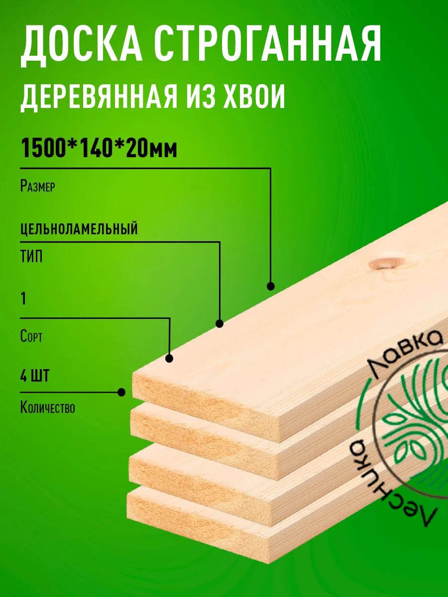 Доска строганная деревянная 1500х140х20мм сосна 1 сорт 4 шт.