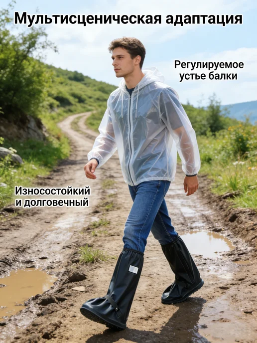 С утолщенной подошвой чехлы на обувь от дождя, синий