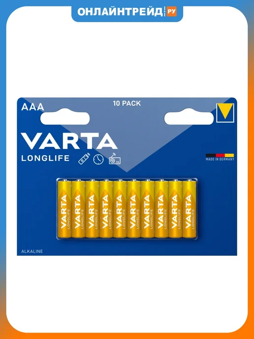 VARTA Элемент питания Longlife LR03 AAA бл 10, 10 шт, в упаковке 125 г