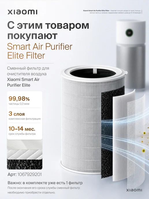 Xiaomi Очиститель воздуха Smart Air Purifier Elite EU, белый, фото 8