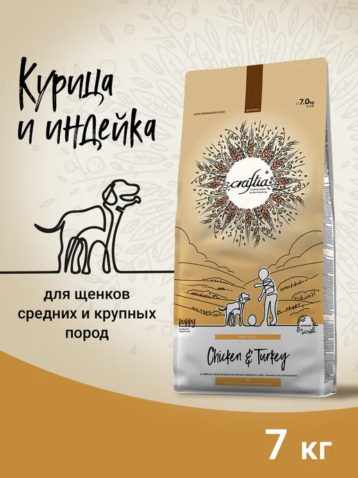 Сухой корм CRAFTIA Natura для собак, щенки, индейка, курица, 7 кг, фото 2