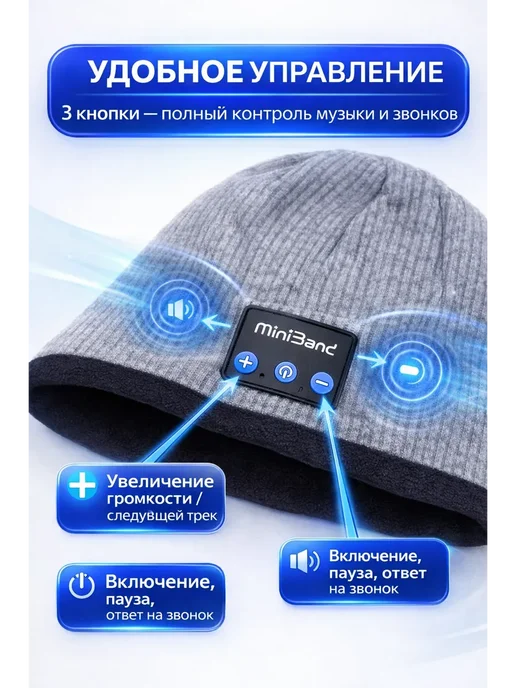 Silvachic Шапка с наушниками блютуз унисекс, серый, фото 3