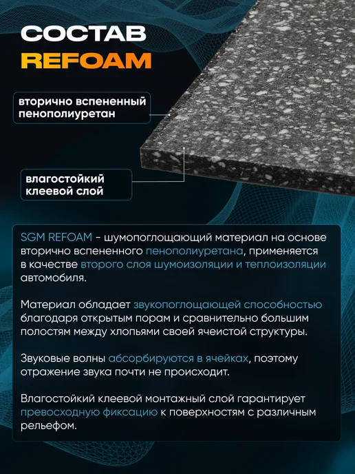 SGM Шумоизоляция для авто самоклеящаяся REFOAM 8 мм, 4 листа, 4 шт, фото 2