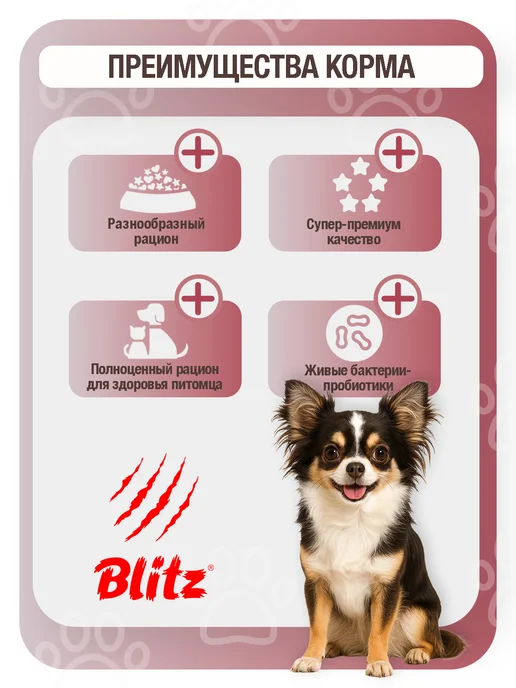 Сухой корм BLITZ Блитц Sen… для собак, взрослые, мелкие, ягненок, 0,5 кг, фото 2