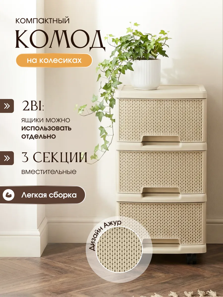 Пластиковый комод на колесиках с ящиками