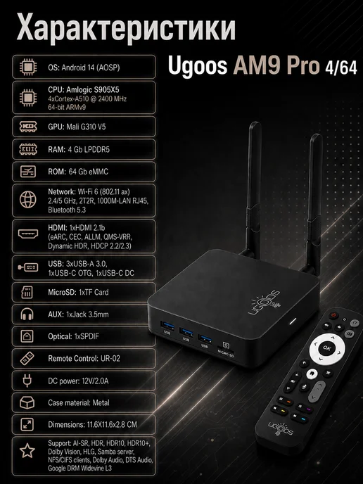 Android ТВ приставка AM9 Pro 4 64, черный, фото 2