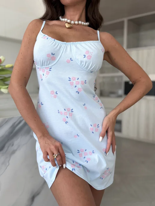 Madelina ML Ночная сорочка хлопок, голубой