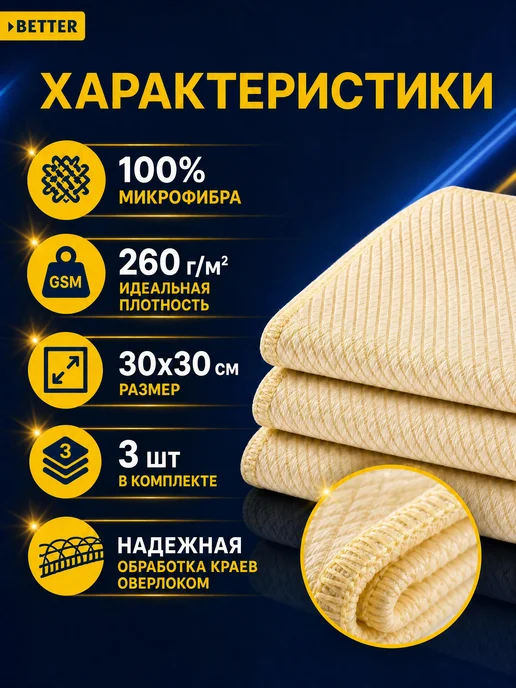 MALIBRI Умная тряпка для стекол и зеркал без разводов 3 шт, 3 шт, фото 2