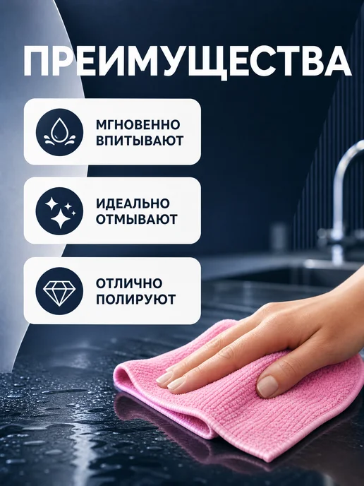 MALIBRI Тряпки для уборки из микрофибры 5 шт 30х30 см, 30x30 см, 5 шт, фото 4