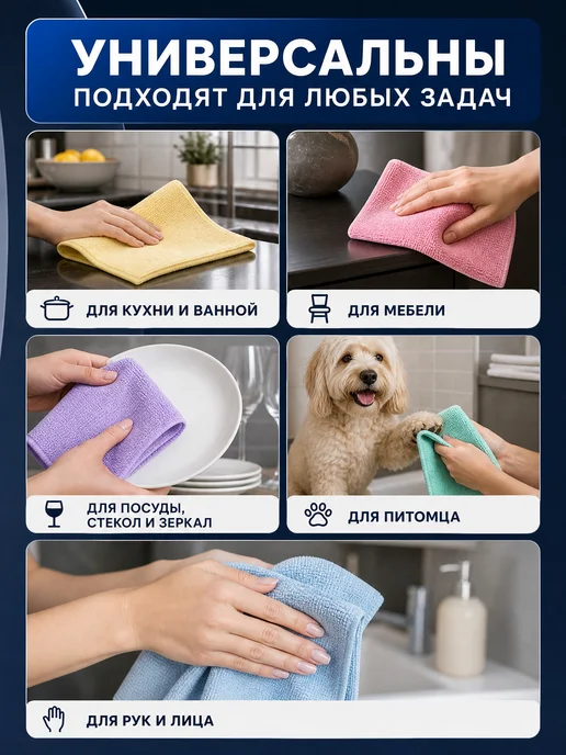 MALIBRI Тряпки для уборки из микрофибры 5 шт 30х30 см, 30x30 см, 5 шт, фото 7
