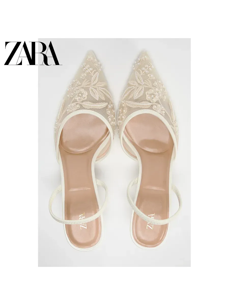 Белые вышитые сетчатые туфли на шпильке от ZARA