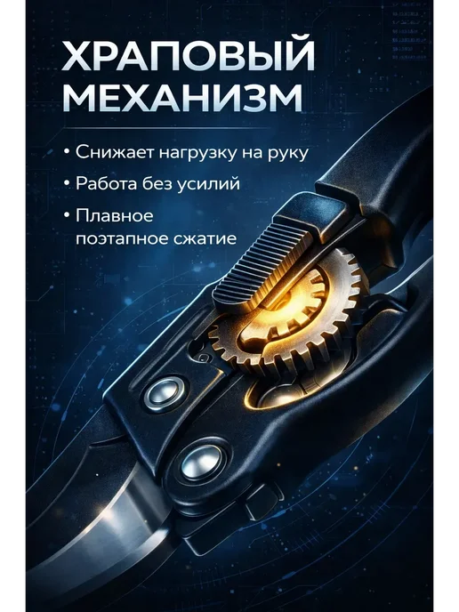Секатор садовый с храповым механизмом, черный, фото 5