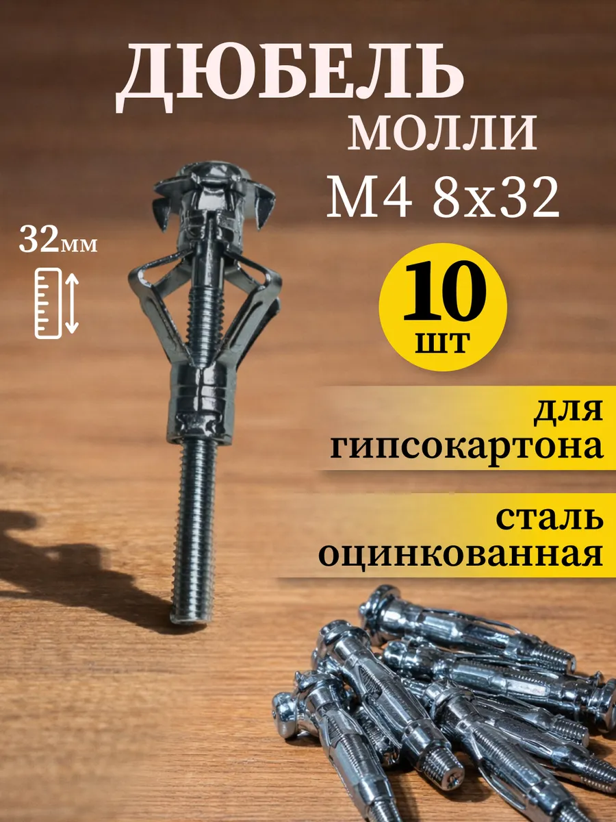 Дюбель для гипсокартона металлический молли с винтом
