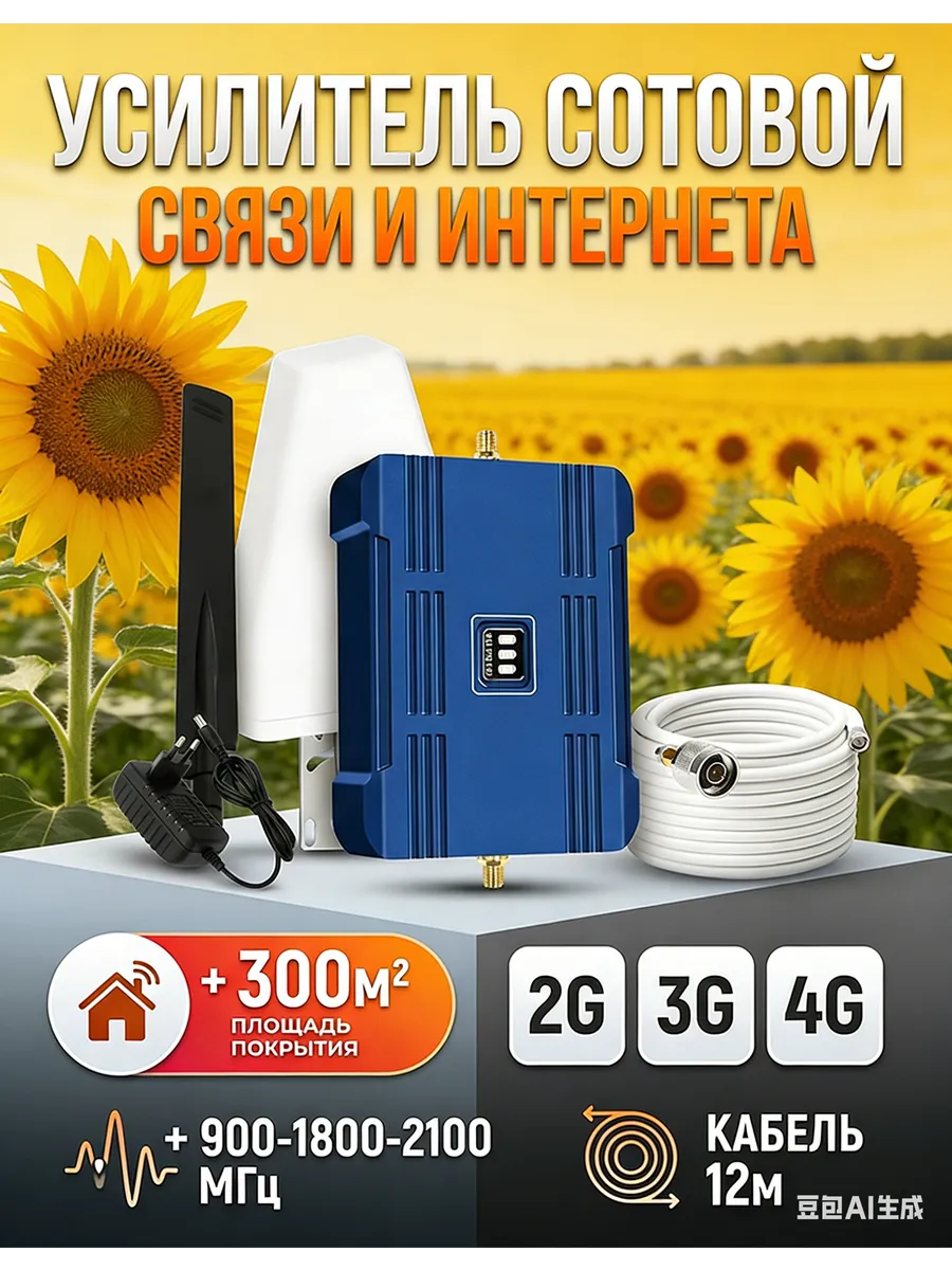 Усилитель сотовой связи 2G 3G 4G (900 1800 2100 МГц)