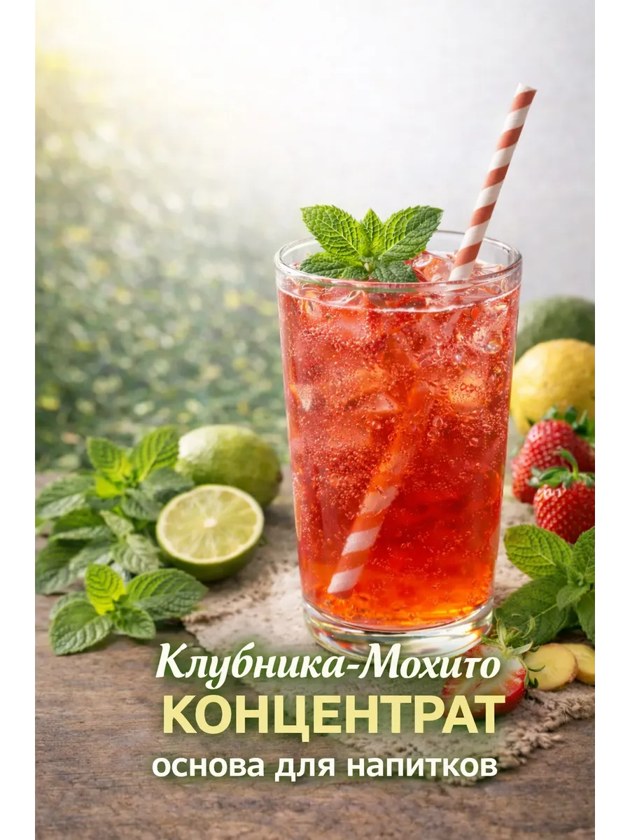 Клубника-мохито концентрат, основа для напитков 1000 г