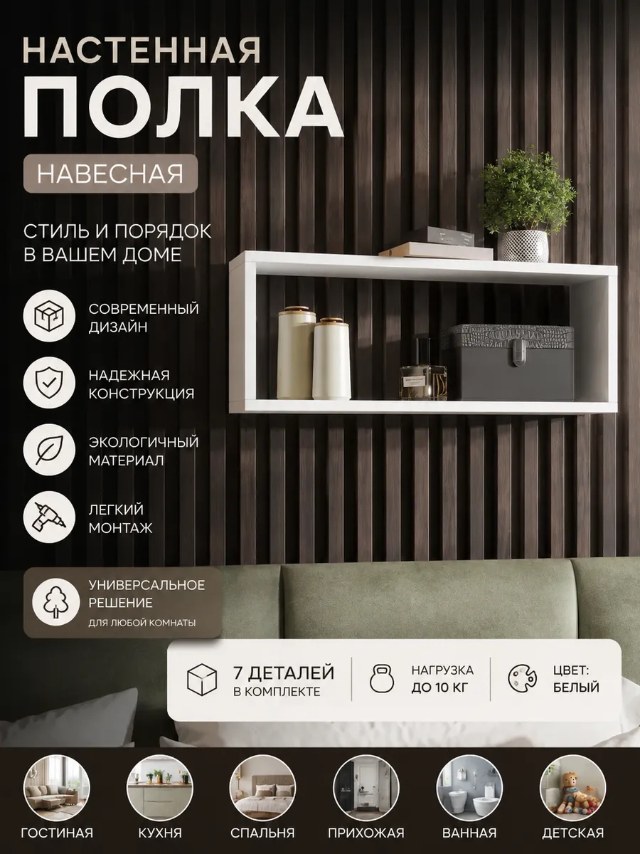 Полка настенная навесная для книг и цветов