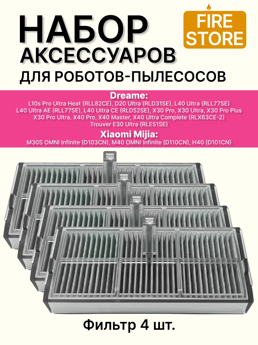 Фильтры для робота пылесоса Xiaomi, Dreame, Trouver 4шт
