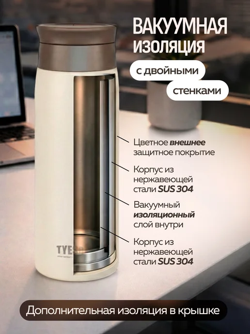Термос 0,5 л термокружка 500 мл для чая, кофе, смеси TYESO, 0,5 л, 500 мл, фото 4