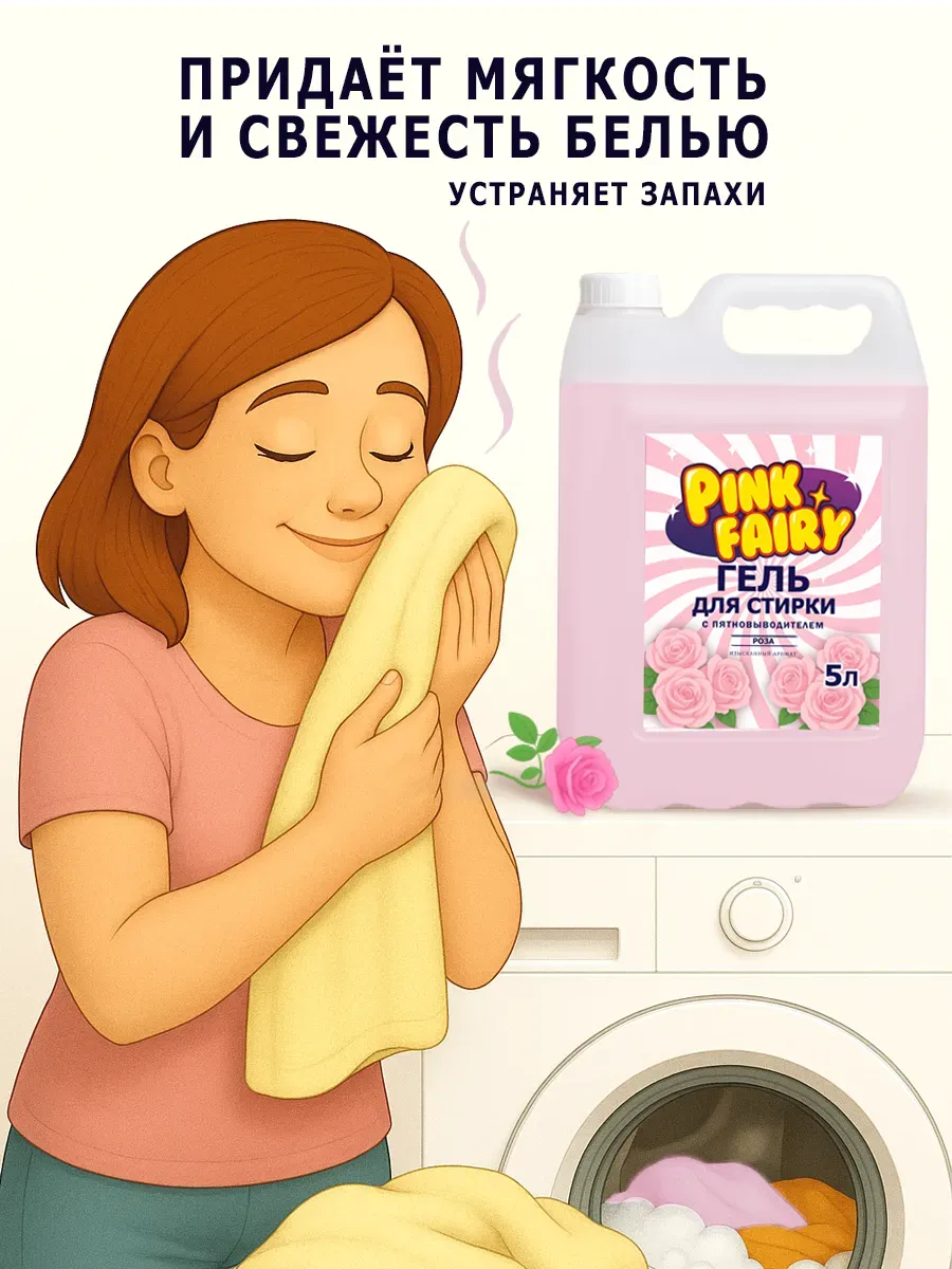 Гель для стирки Pink Fairy 5л роза фото 5