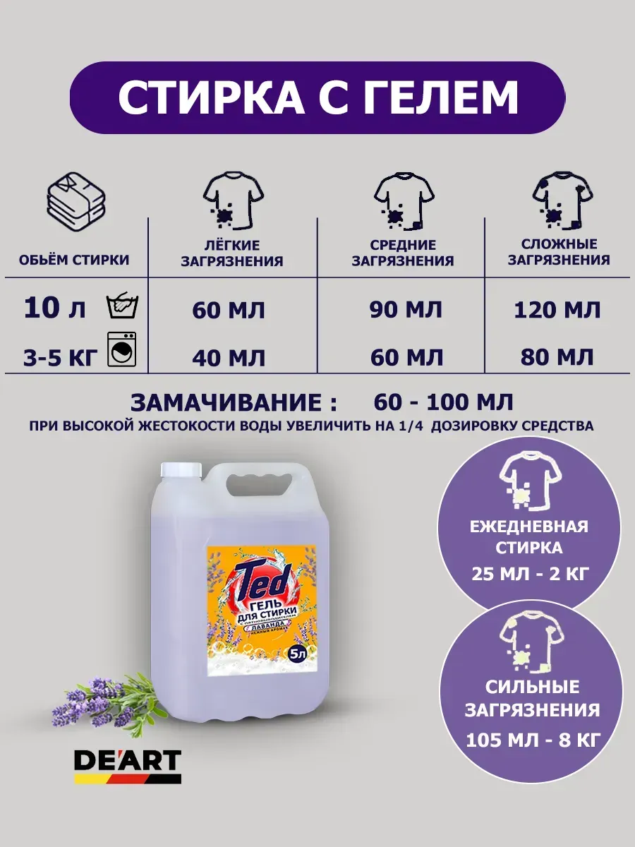 Гель для стирки с пятновыводителем,универсальный 5 л Лаванда фото 9