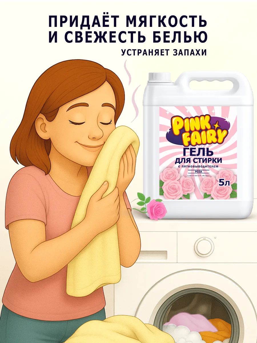 Гель для стирки Pink Fairy 5л роза фото 5