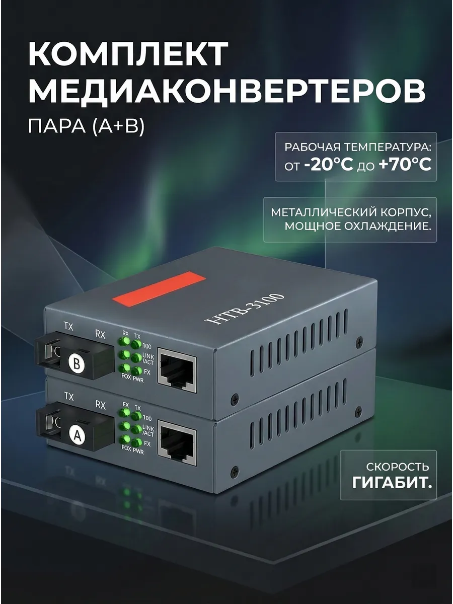 Оптический медиаконвертер HTB-3100 пара WDM 10/100 Мбит/с