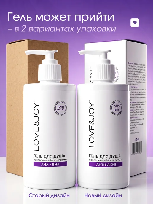 LOVE&JOY Гель для душа кислотный от прыщей очищающий с ниацинамидом, 460 мл, фото 2