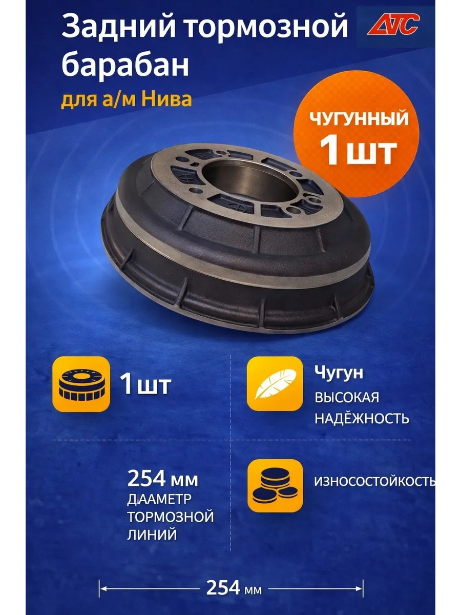 Тормозной барабан задний для а/м 2121 Niva, 2123 1 шт