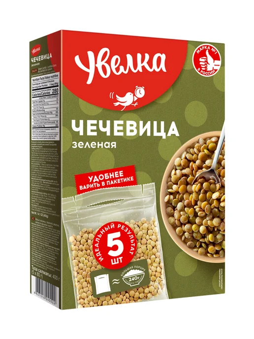 Увелка Чечевица зеленая 4 упаковки 1.6 кг, зеленый, 10 шт, фото 2
