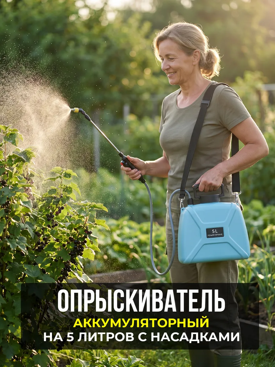 Аккумуляторный опрыскиватель садовый со шлангом 5л