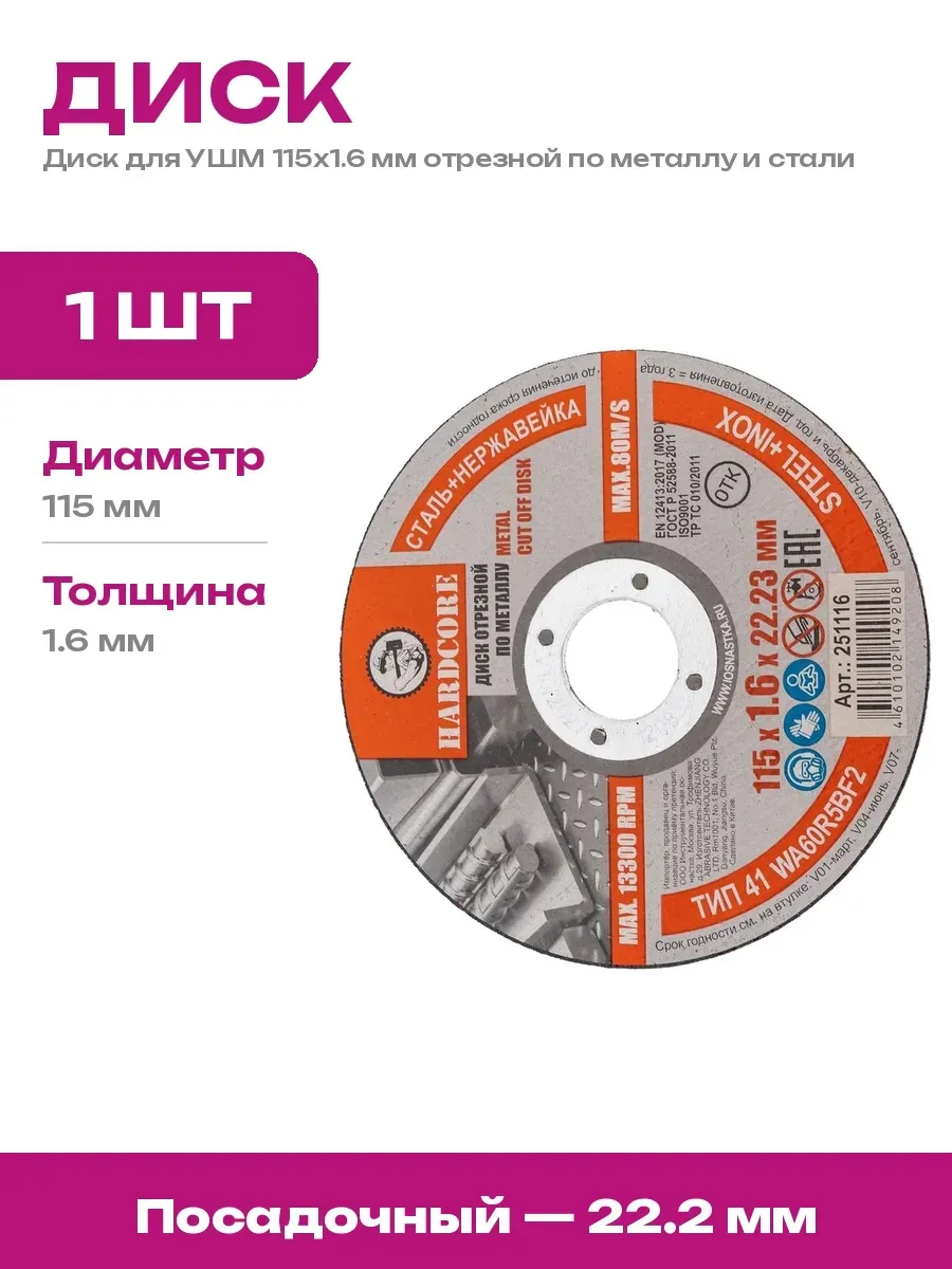 Диск отрезной по металлу 115 мм набор для УШМ расходники