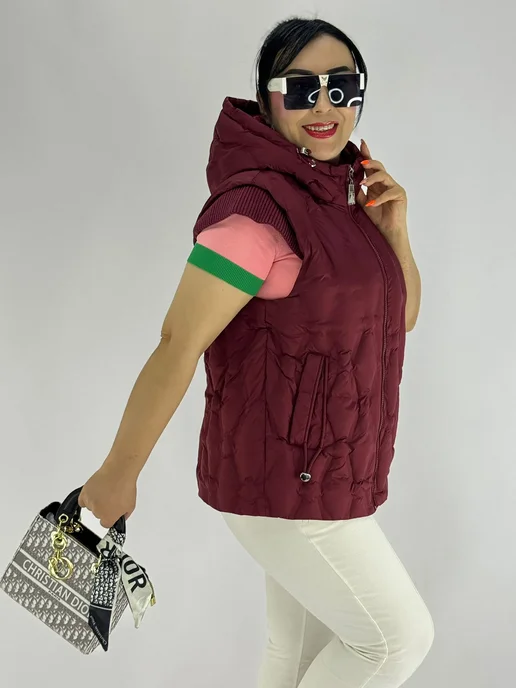 BLOOM Fashion Жилет утепленный стеганый большие размеры, красный, фото 6